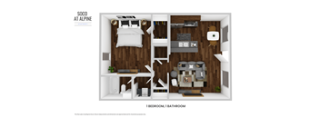Soco at Alpine one bedroom one bathroom floor plan
