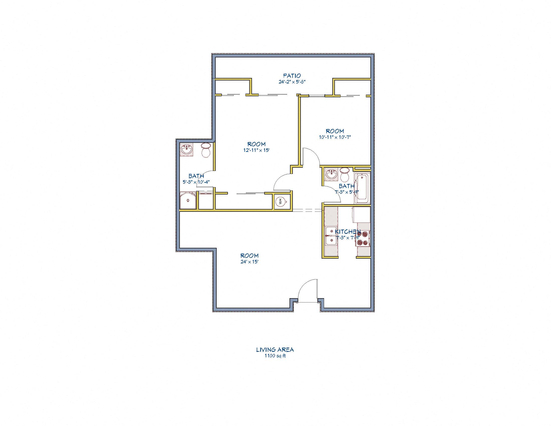 Monarch Terrace two bedroom two bathroom floor plan