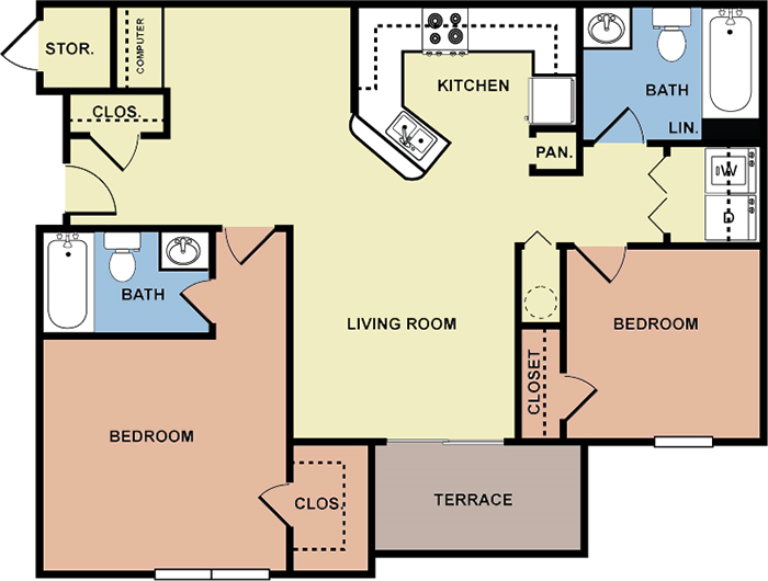 Greens of Merrill Creek 2 bedroom 2 bathroom floor plan