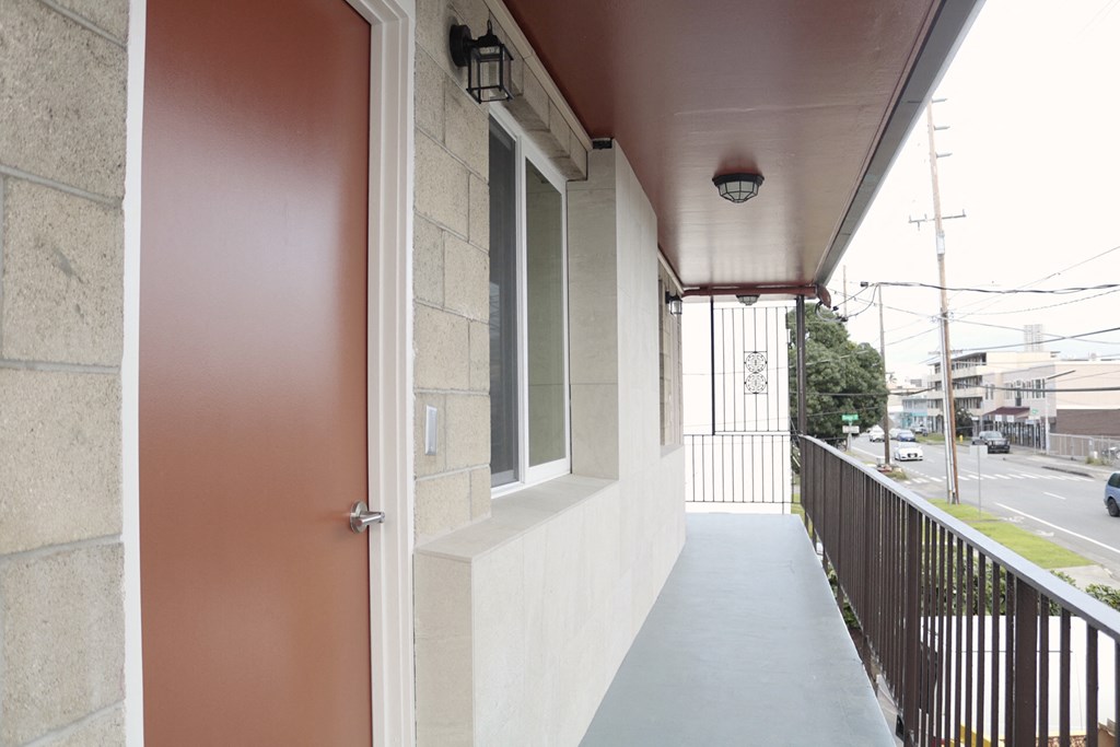 2048 South Beretania Street Apartments exterior hallway with railing and doors