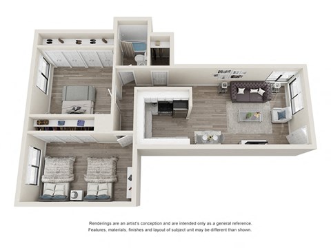 Via Esplanade 2 bedroom 1 bathroom floorplan