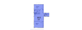 A blueprint of a house layout with a kitchenette and two bedrooms.
