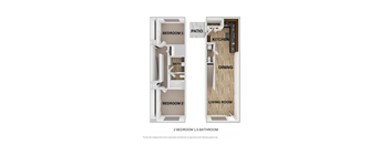 Chesapeake Bay Two Bedroom and One and a Half Bathroom Floorplan