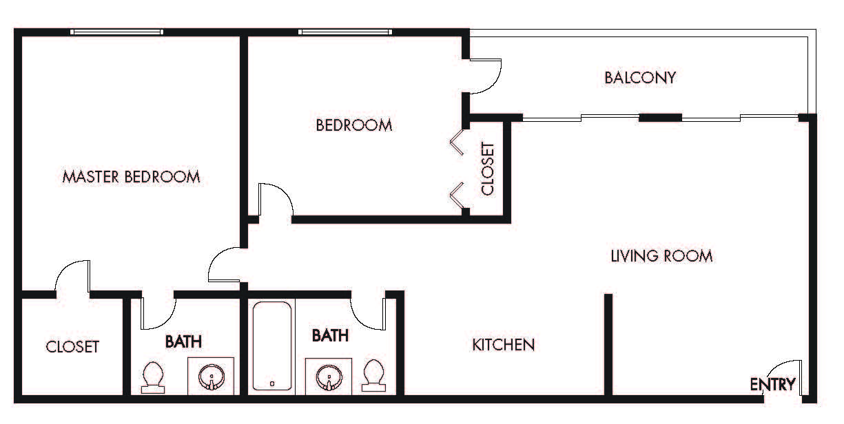 Axiom Westwood Luxury Apartments two bedroom one and a half bathroom floor plan