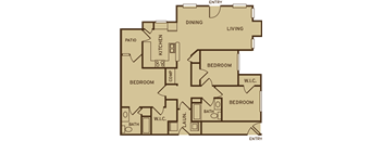 Park at Kirkstall Apartments 3 bedroom 2 bathroom floor plan