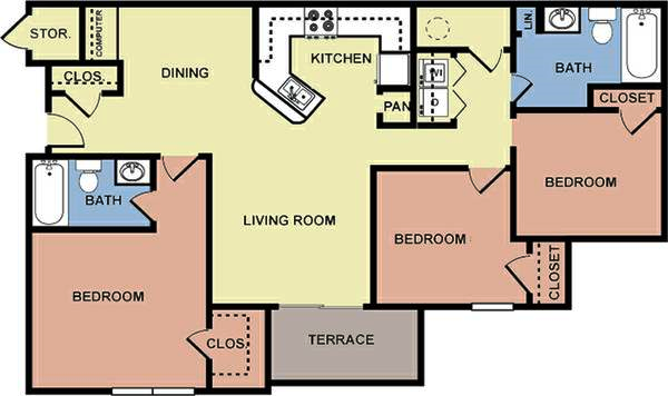 Greens of Merrill Creek 3 bedroom 2 bathroom floor plan