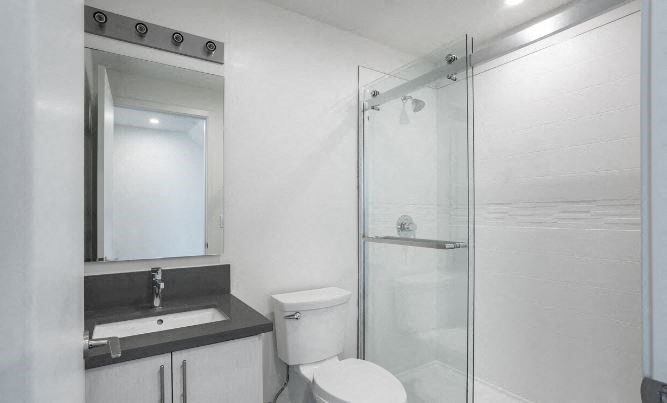 3475 Bentley bathroom vanity, toilet, and shower