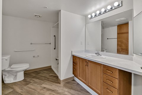 a bathroom with a toilet sink and a mirror