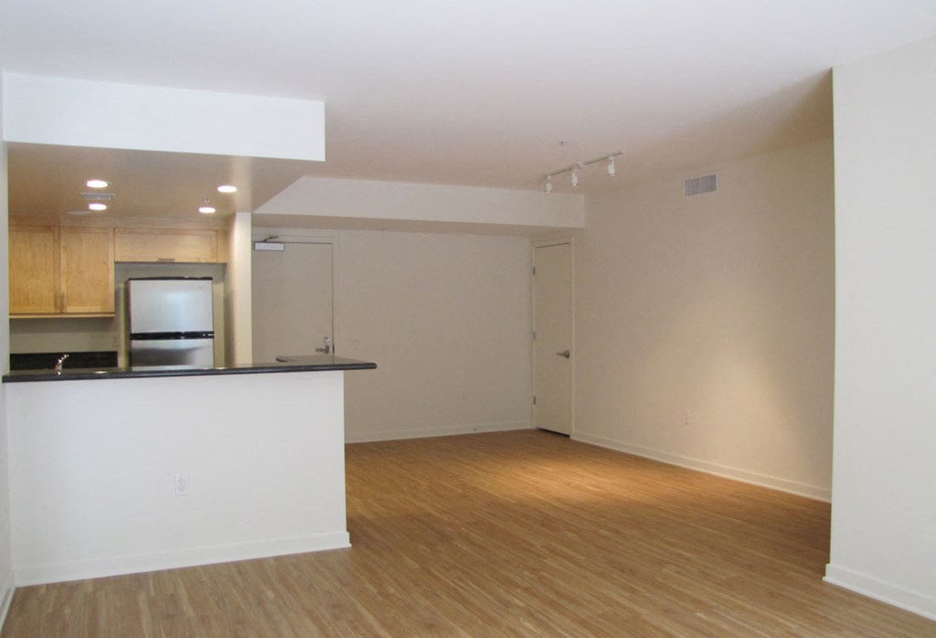 Mayfair Residences living area unfurnished with kitchen