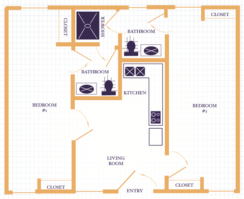 The Waterfront Apartments at Kahului 2 bedroom 2 bathroom floor plan