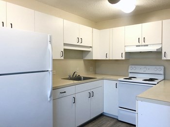 living Hale Makiki Apartments kitchen area with appliances and cabinets