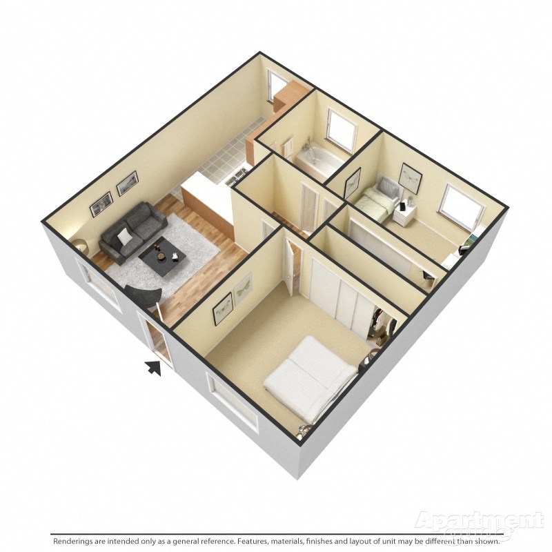 Capistrano Gardens 2 bed 1 bath floor plan