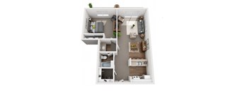 a 3d rendering of a103103 of a 1 bedroom floor plan
