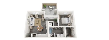 Amelia One bedroom one bathroom B1 floorplan- 605 sq ft