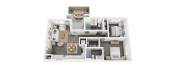 Amelia Two bedroom two bathroom C1 floorplan- 899 sq ft