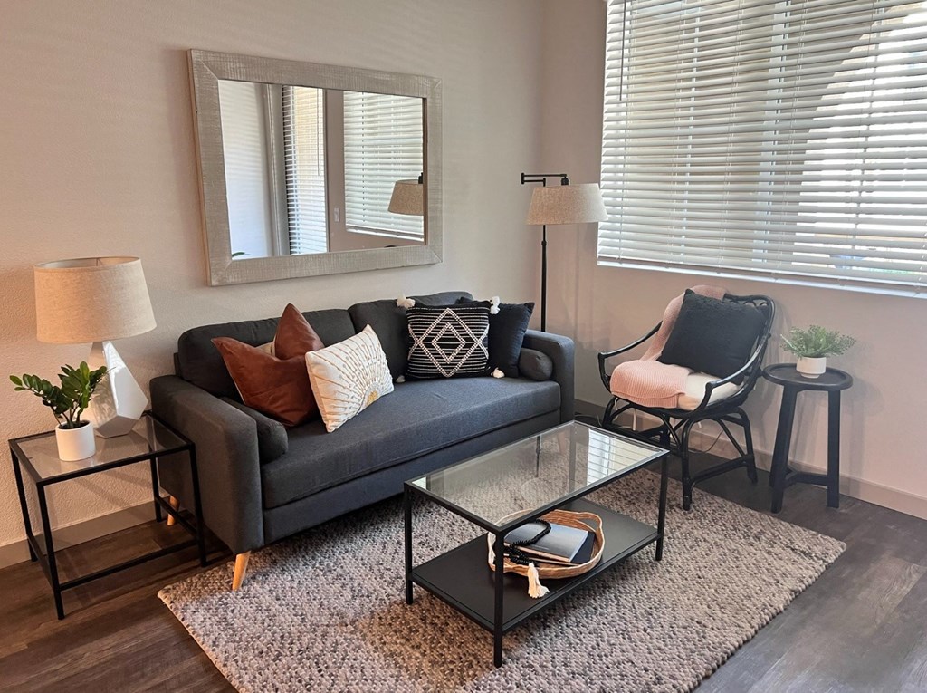 a living room with a couch and a coffee table
