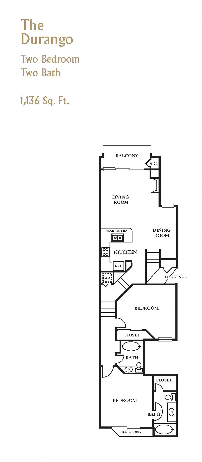 Brownstone Townhomes 2 bedroom 2 bathroom floor plan
