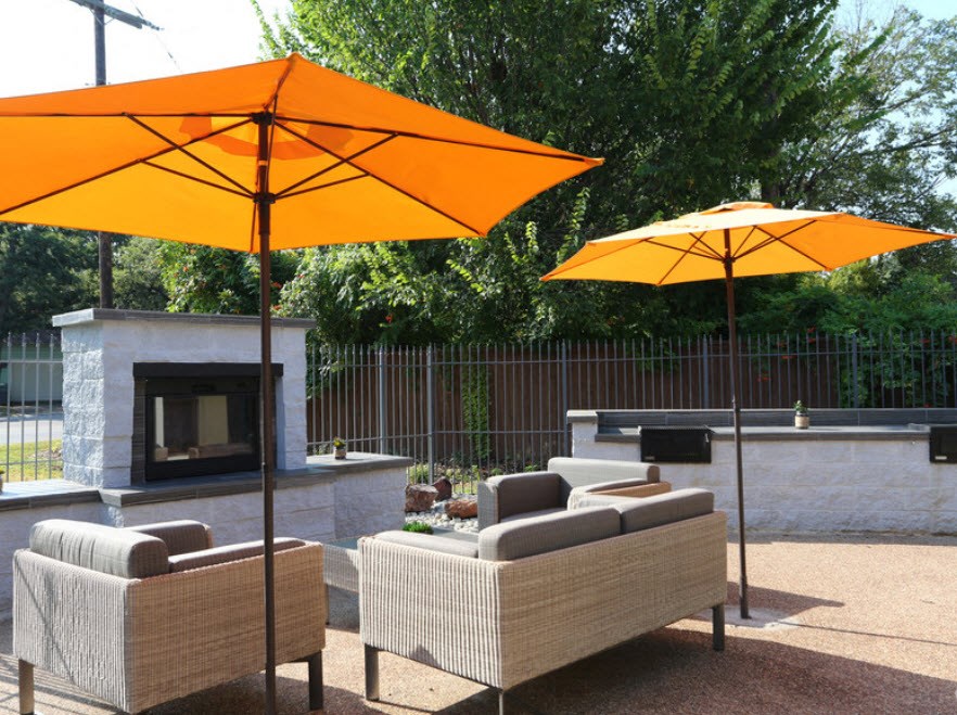 Brownstone Townhomes outdoor common seating area with fireplace