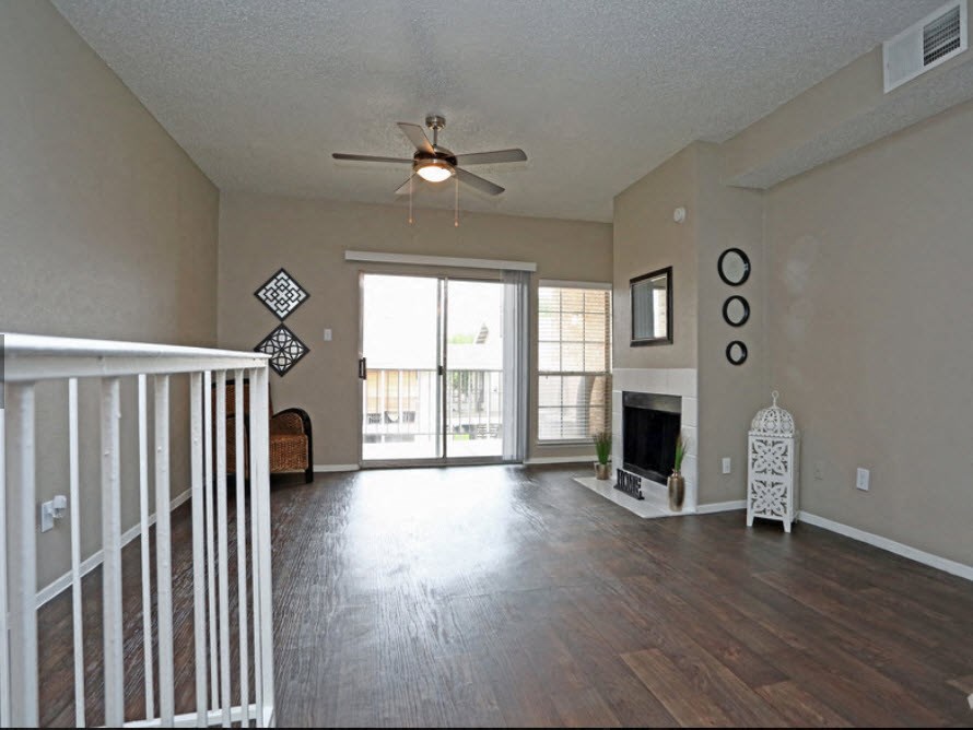 Brownstone Townhomes living area with fireplace