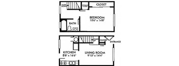 The Village Townhomes 1bed 1bath 691 sqft Floorplan