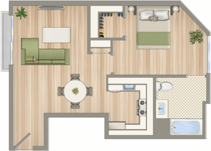 a floor plan of a house with a bedroom and a living room