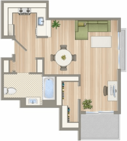 a floor plan of a house with a bedroom and a living room