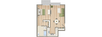 a floor plan of a house with a bedroom and a living room