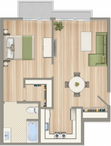 a floor plan of a house with a bedroom and a living room