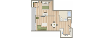 a floor plan of a house with a bedroom and a living room