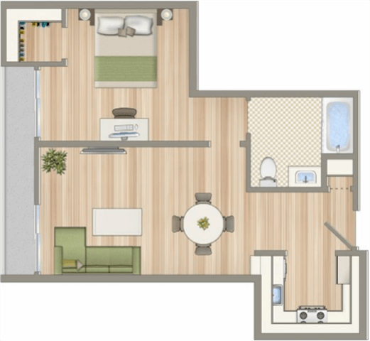 a floor plan of a house with a bedroom and a living room