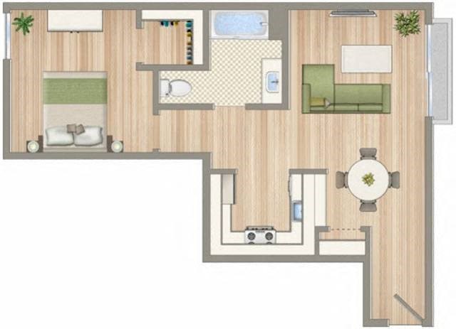 a floor plan of a house with a bedroom and a living room