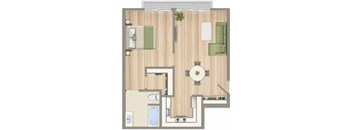 a floor plan of a house with a bathroom and a living room