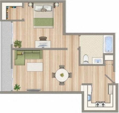 a floor plan of a house with a bedroom and a living room