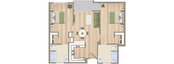 1423 on 6th Two Bedroom One Bathroom B1 Floorplan