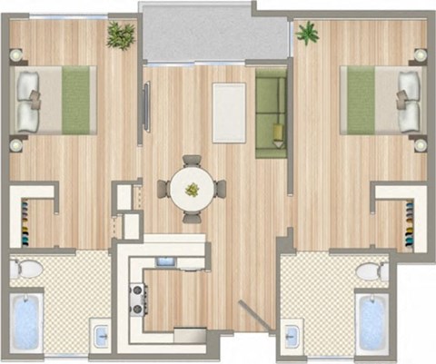1423 on 6th Two Bedroom One Bathroom B1 Floorplan