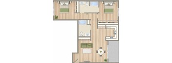 1423 on 6th Two Bedroom One Bathroom B Floorplan