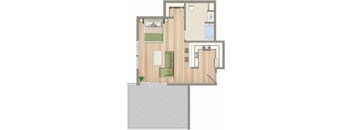 a floor plan of a house with a bedroom and a pool