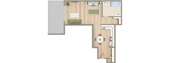 a floor plan of a house with a bedroom and a living room