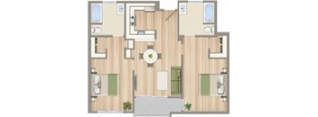 1425 on 6th Two Bedroom One Bathroom B Floorplan