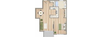 a floor plan of a house with a bedroom and a living room