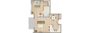 a floor plan of a house with a bedroom and a living room