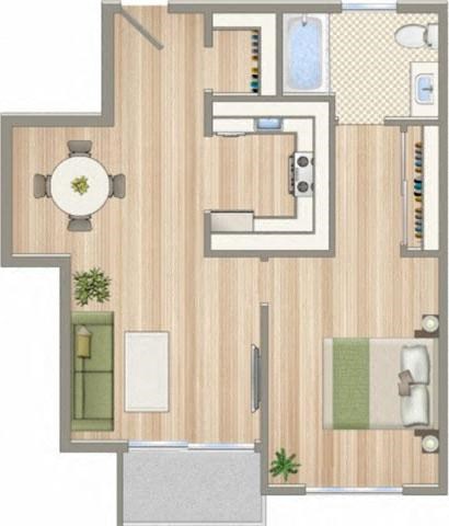 a floor plan of a house with a bedroom and a living room