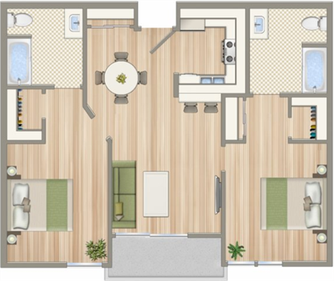1428 on 6th Two bedroom One bathroom B Floorplan