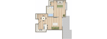 a floor plan of a house with a bedroom and a living room