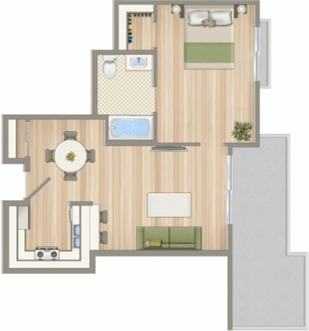 a floor plan of a house with a bedroom and a living room