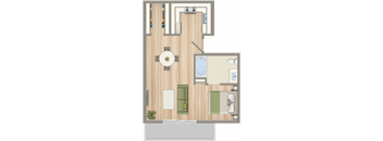 a floor plan of a house with a bedroom and a living room