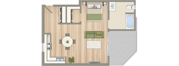 a floor plan of a house with a bedroom and a living room
