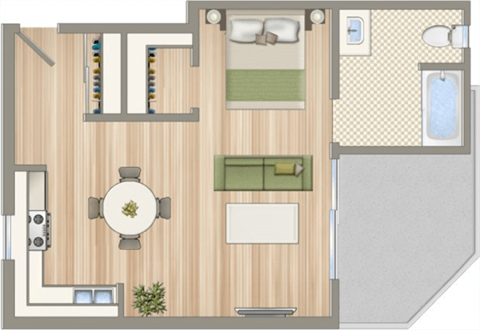 a floor plan of a house with a bedroom and a living room