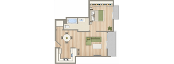 a floor plan of a house with a bedroom and a living room