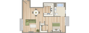 a floor plan of a house with a bedroom and a living room